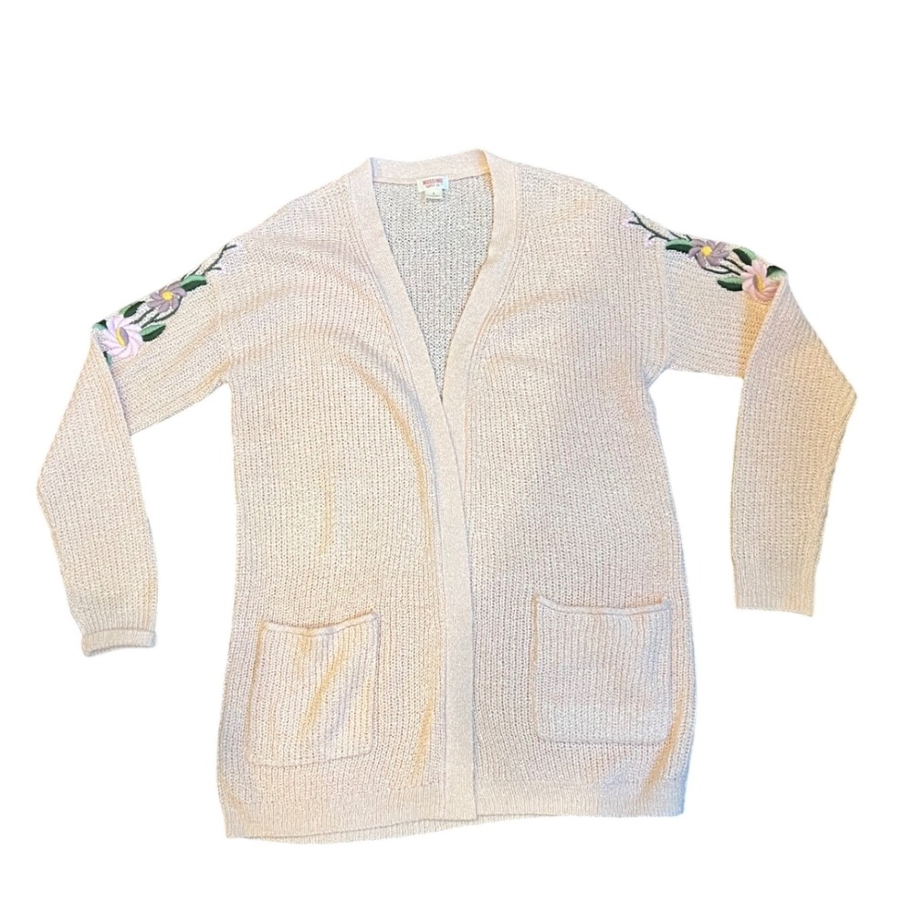 Mossimo Supply Co Womens Light Pink Floral Embroidered Open Front Cardigan S